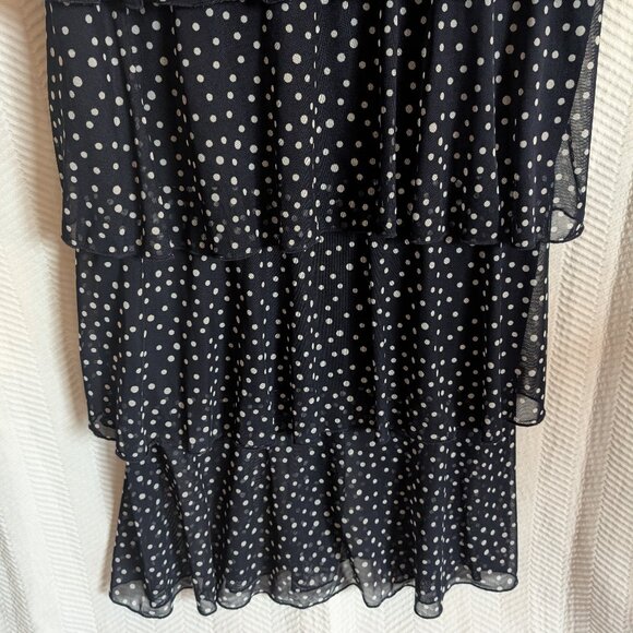 Kate & Lily tiered midi dress navy blue white polka dots Size 14 ruffles - Picture 10 of 14
